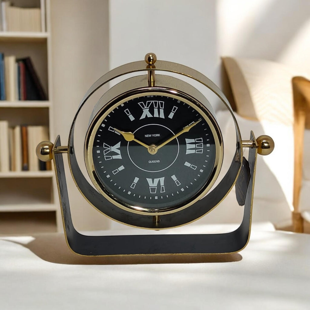 Silent Sweep Black Mantel Clock (22 cm – Roman Numeral Dial)