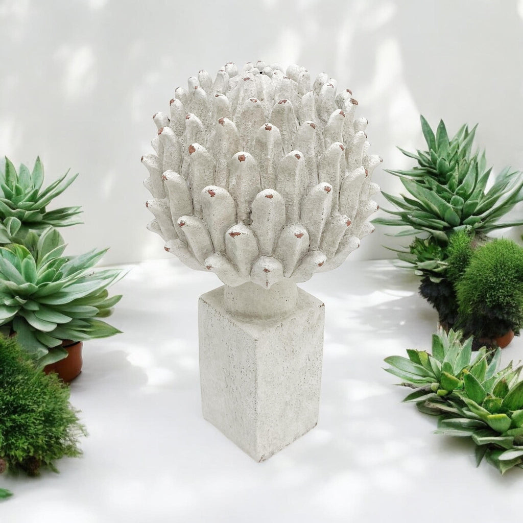Flower on a Base Garden Ornament Resin Art Sculpture Figurine Stone Look 34cm