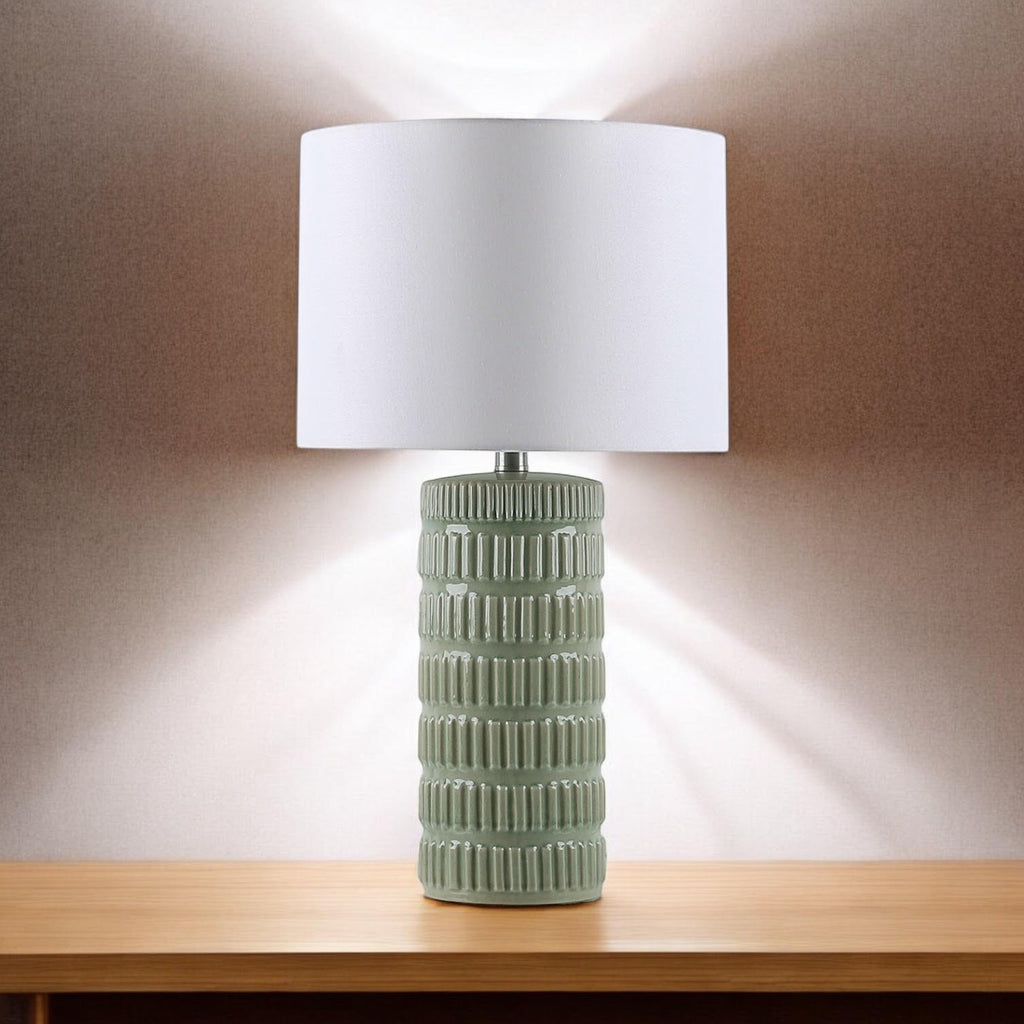 Cream Ceramic Table Lamp with Drum Shade (Floral Vase - 63cm Shade)