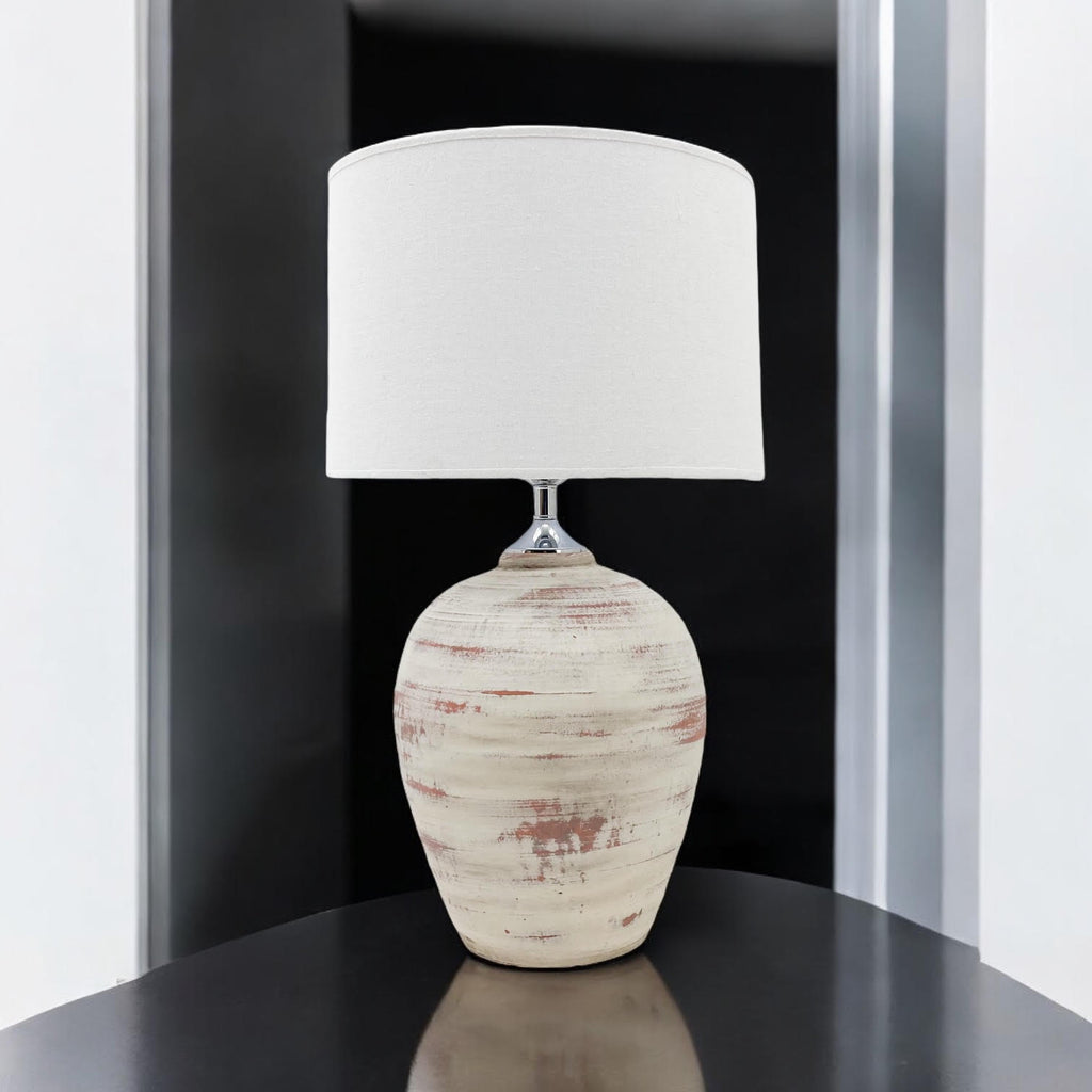 AcaciaHome Elegant Ceramic Table Lamp with Fabric Drum Shade (61cm Cream Lamp)