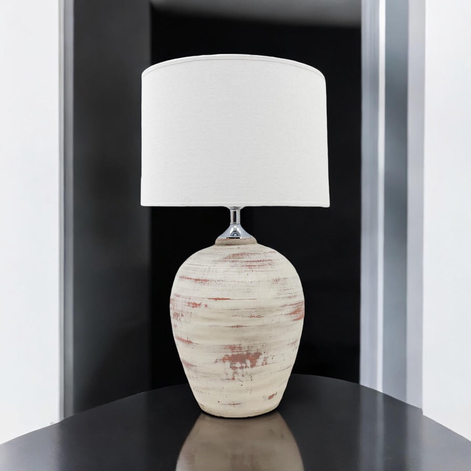 AcaciaHome Elegant Ceramic Table Lamp with Fabric Drum Shade (61cm Cream Lamp)