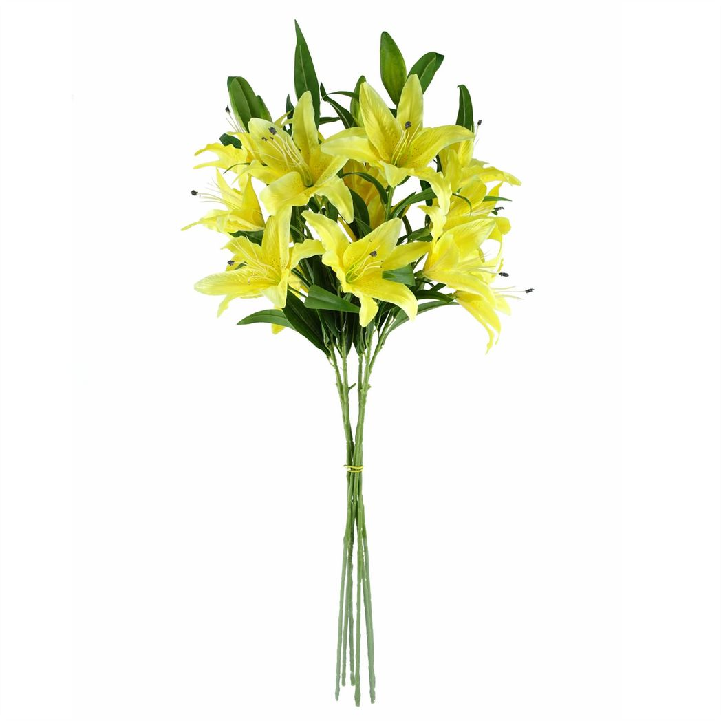 Pack of 6 x 100cm Large Yellow Lily Stem - 18 Flowers