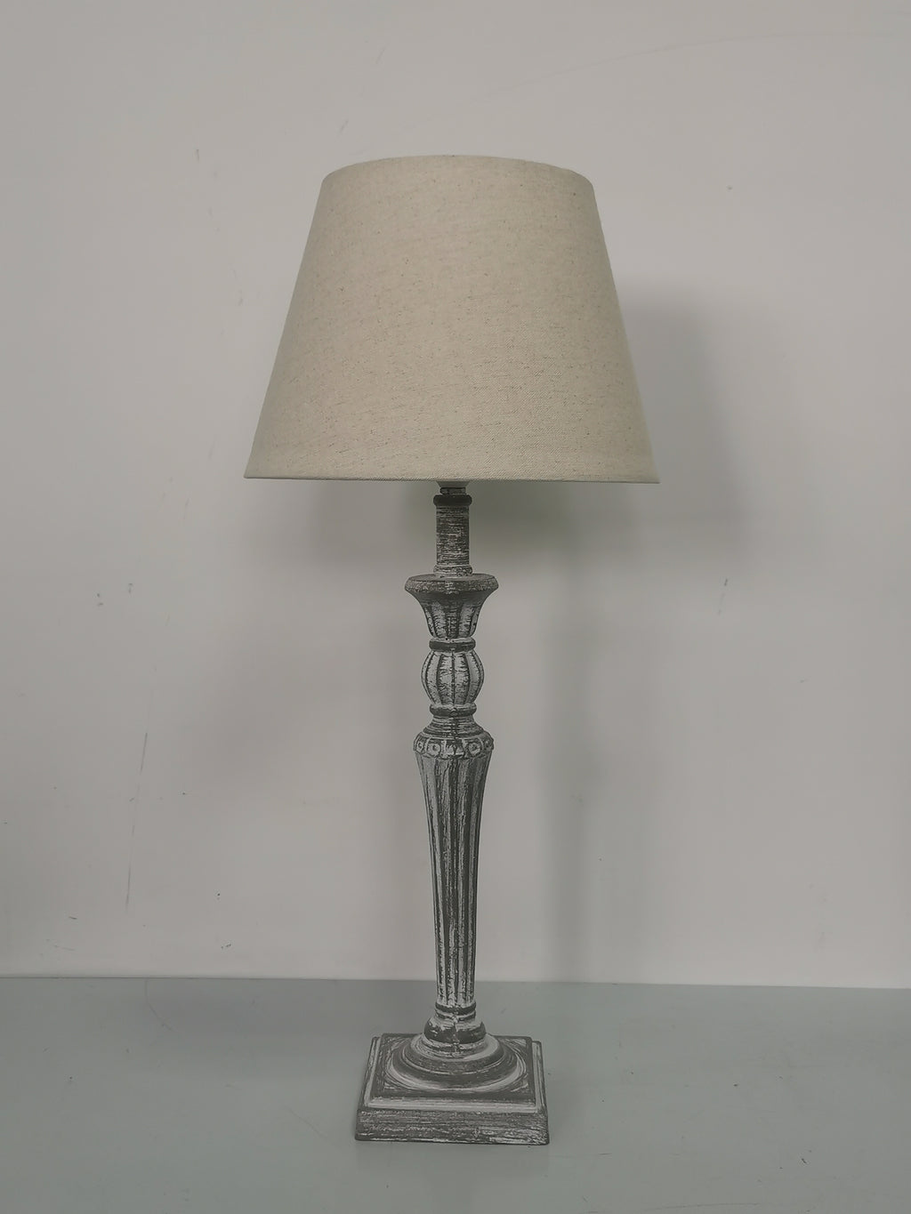 AcaciaHome Modern Tall Wooden Washed Table Lamp (32cm Grey with Cream Shade)