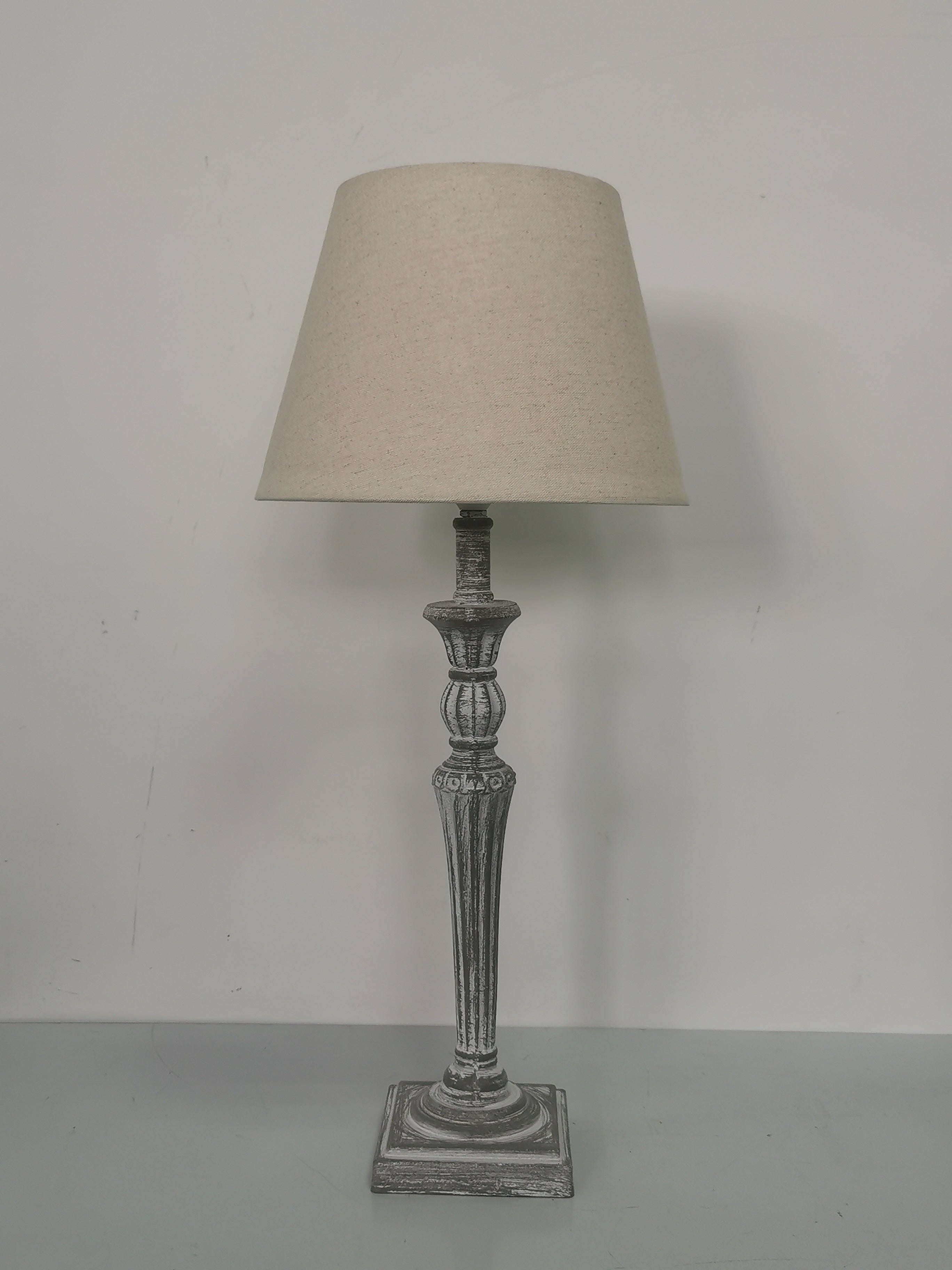 AcaciaHome Modern Tall Wooden Washed Table Lamp (32cm Grey with Cream Shade)