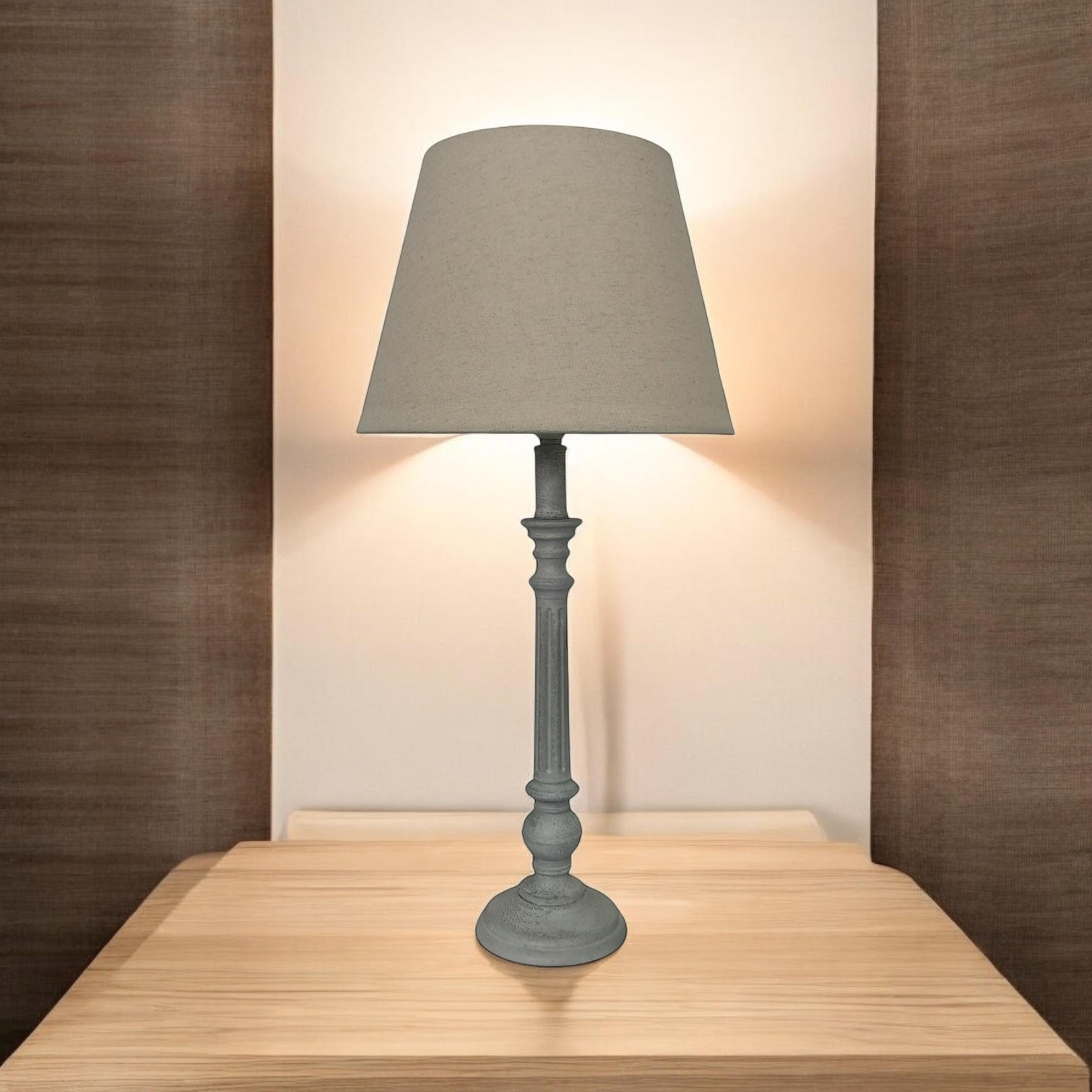 Modern Tall Wooden Washed Table Lamp (32cm Multicoloured with Shade)