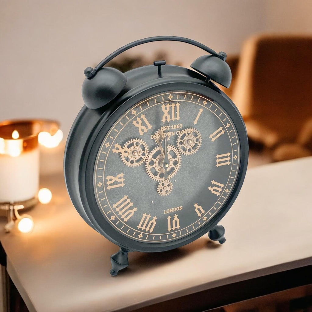 Unique Black and Gold Metal Gear Clock
