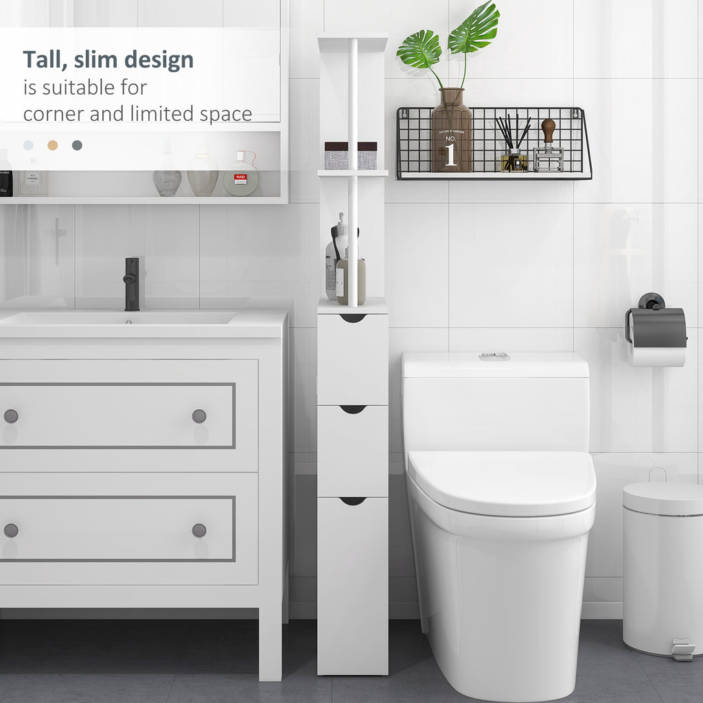 HOMCOM Tall Bathroom Cabinet, Bathroom Storage Cabinet W/ Shelf, Drawers White