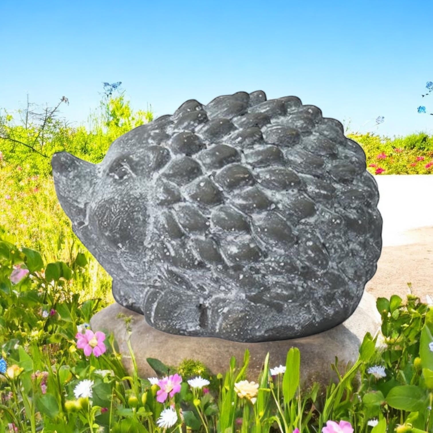 Durable Stone-Look Hedgehog Garden Sculpture (10cm Grey Hedgehog Statue)