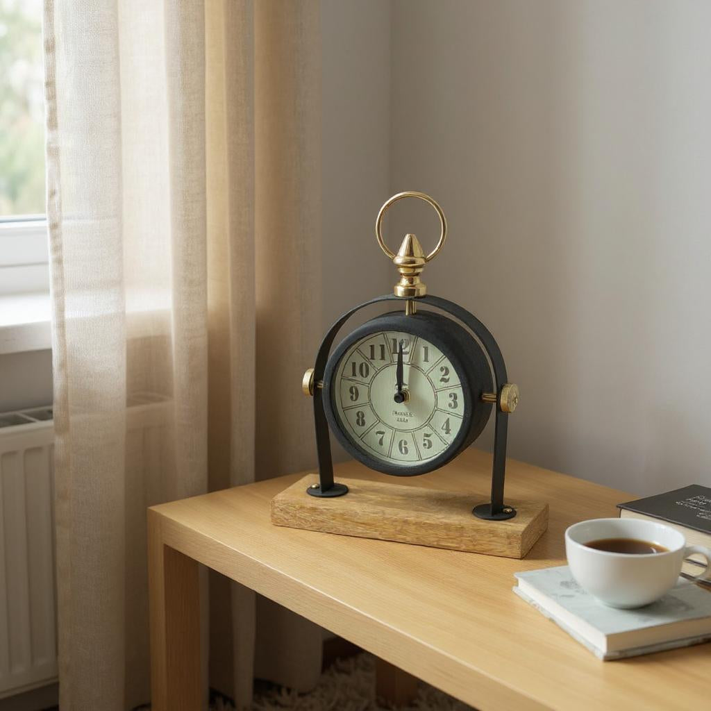 Silent Sweep Black Mantel Clock (23 cm – Arabic Numeral Dial)