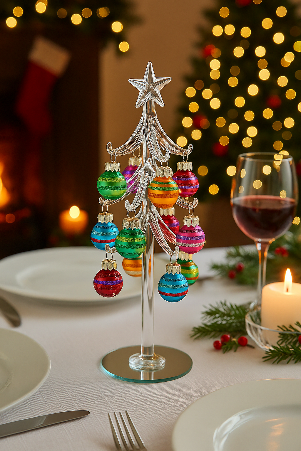 Glass Christmas Tree with Baubles