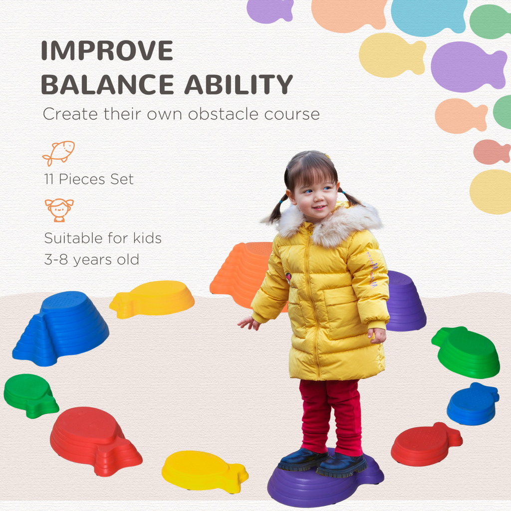 11-Piece Fish Shaped Balance Stepping Stones for Kids - Multicoloured