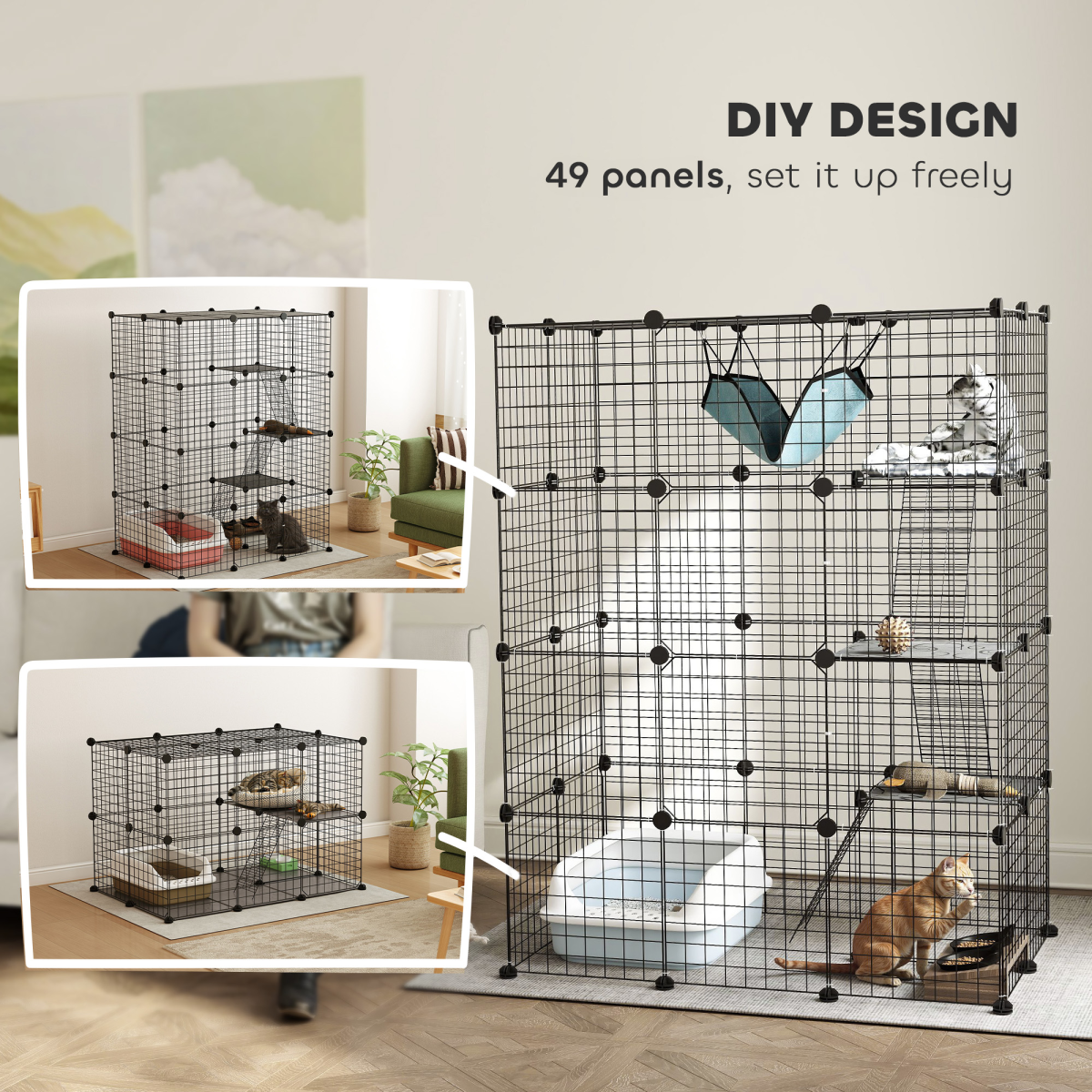 Customisable Cat Playhouse - Four-Tier Design for Up to Three Cats