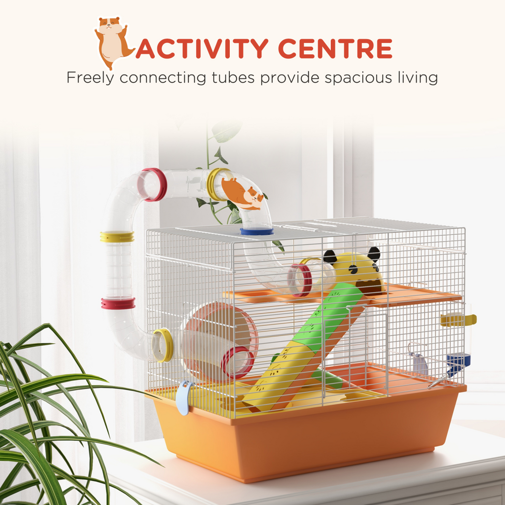 PawHut Hamster Cage, 3 Tiers Gerbil Cage for Dwarf Hamsters with Tubes, Ladder
