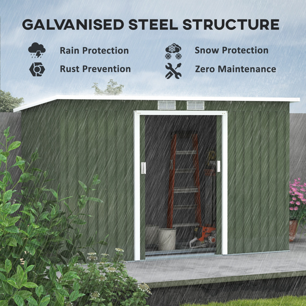 9ft x 4.25ft Corrugated Metal Shed  with Foundation Vent Doors Green
