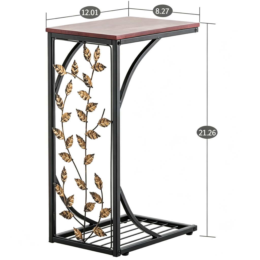 【Same Code：84356574】54*30.5*21CM Leaf Pattern Iron Side Table Coffee Table Brown