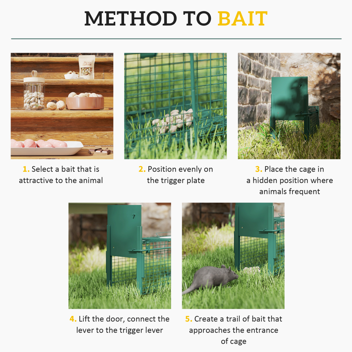 Outsunny Single Door Rat Trap for Small Animals, Dark Green