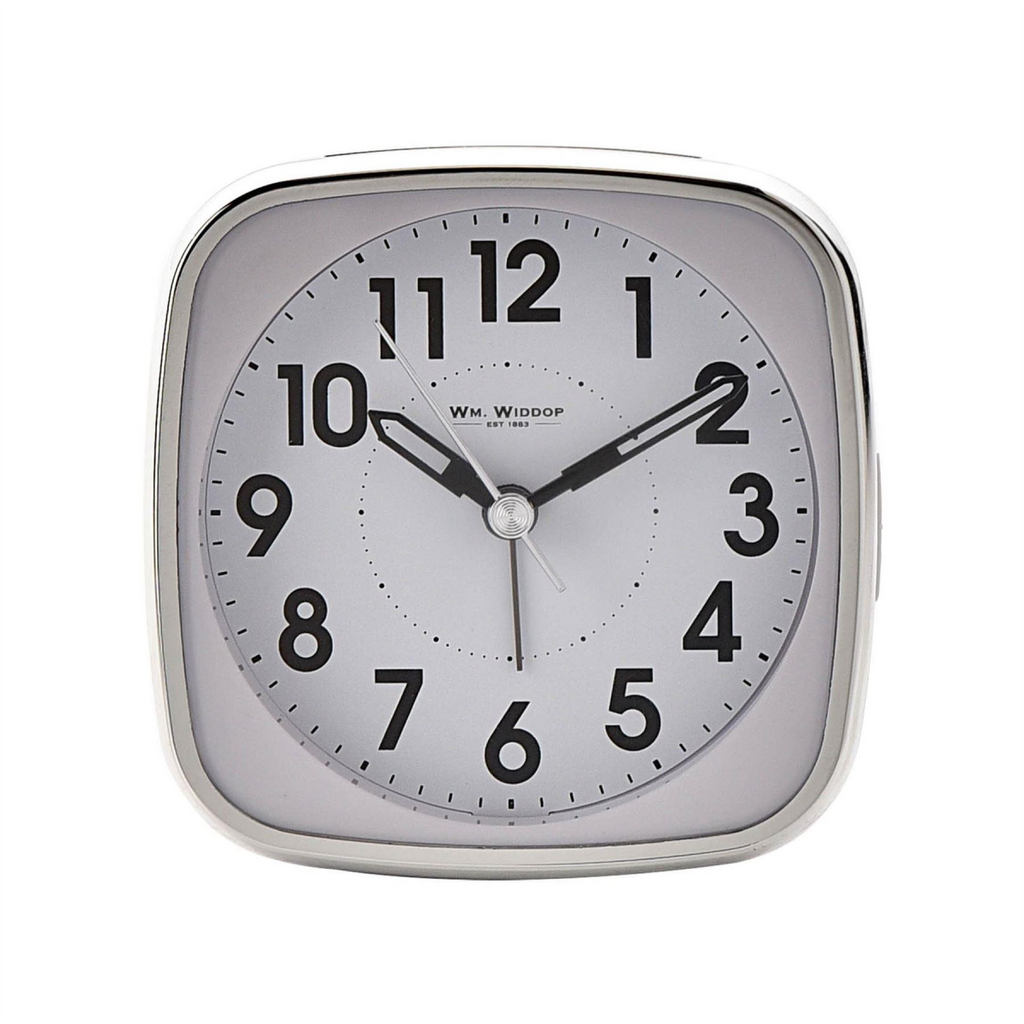 Wm Widdop Square Alarm Clock - Sweep/Light/Snooze - White