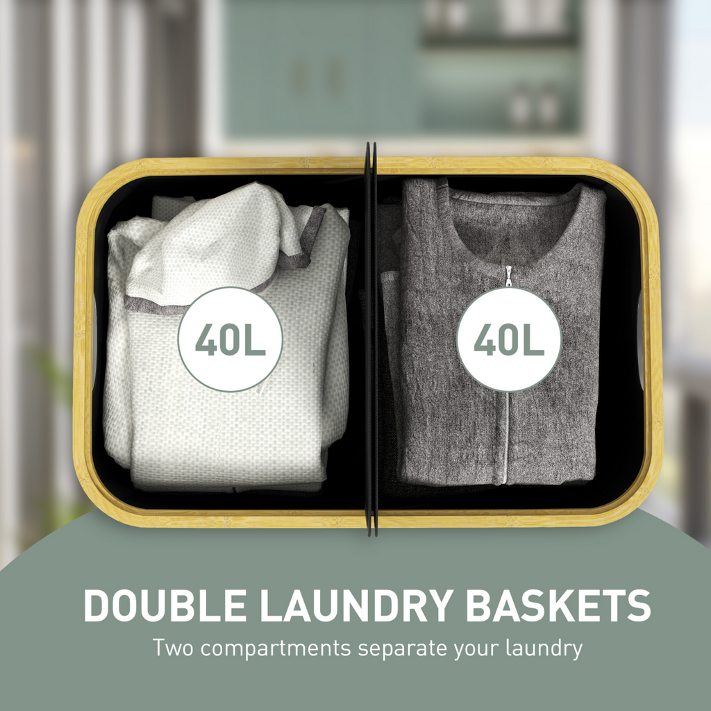 HOMCOM 80L Collapsible Laundry Hamper, Washing Basket for Bathroom, Black