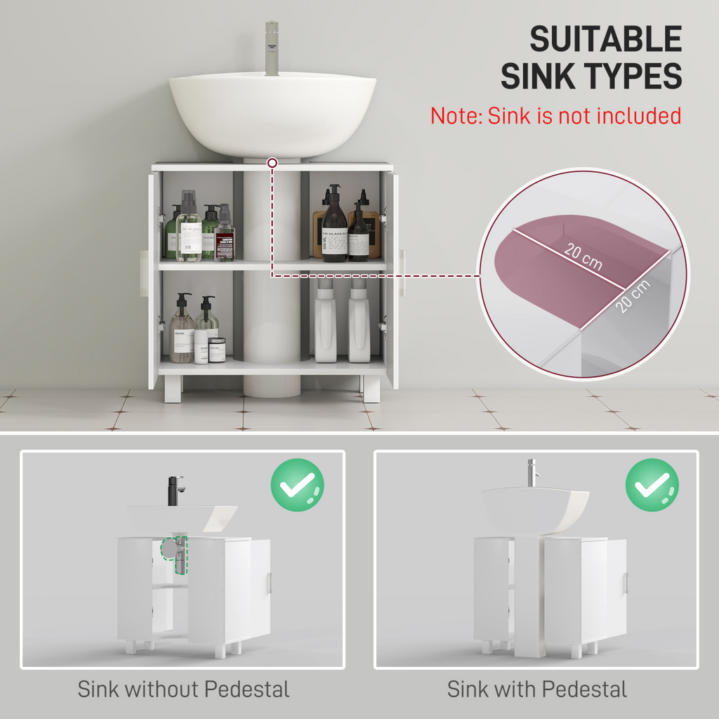 HOMCOM Freestanding Bathroom High Gloss Under Sink Cabinet, White