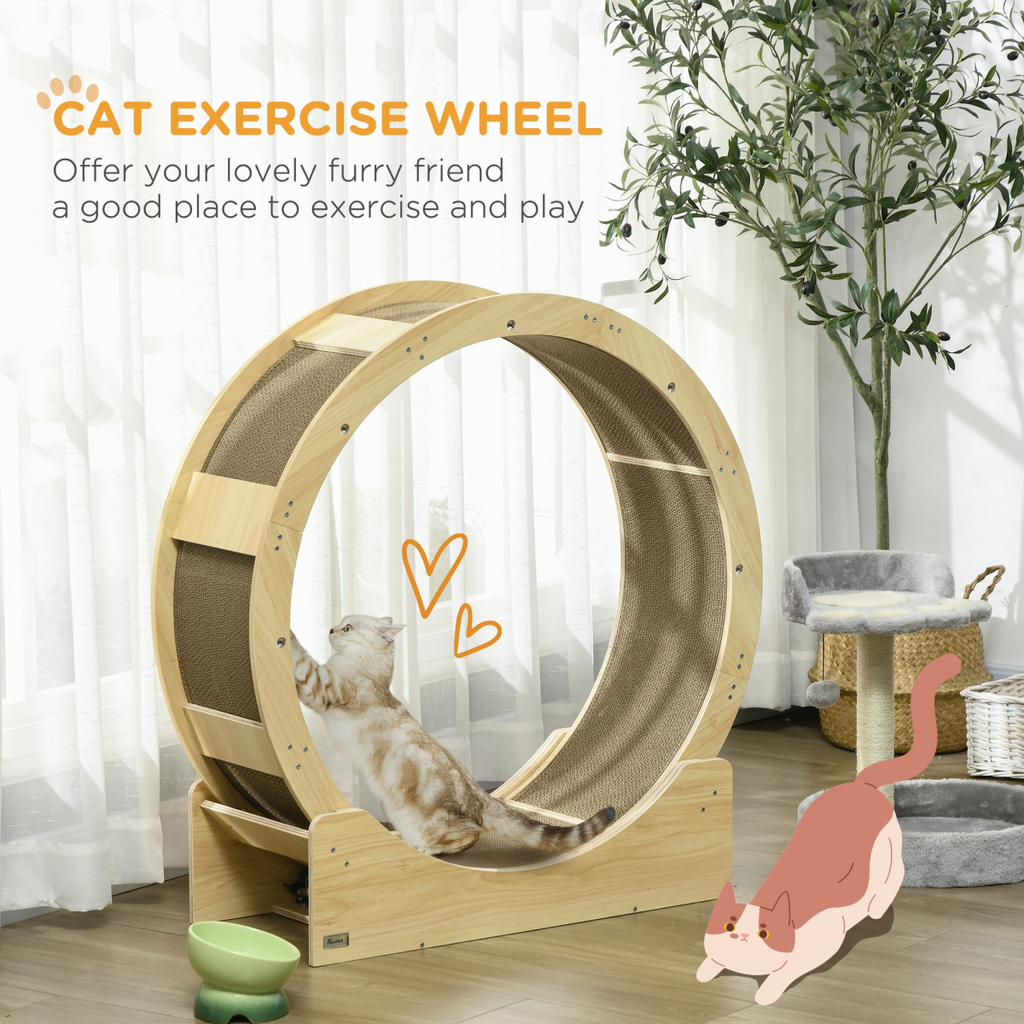 PawHut Cat Wheel with Brake, Scratching Pads for Health, Oak