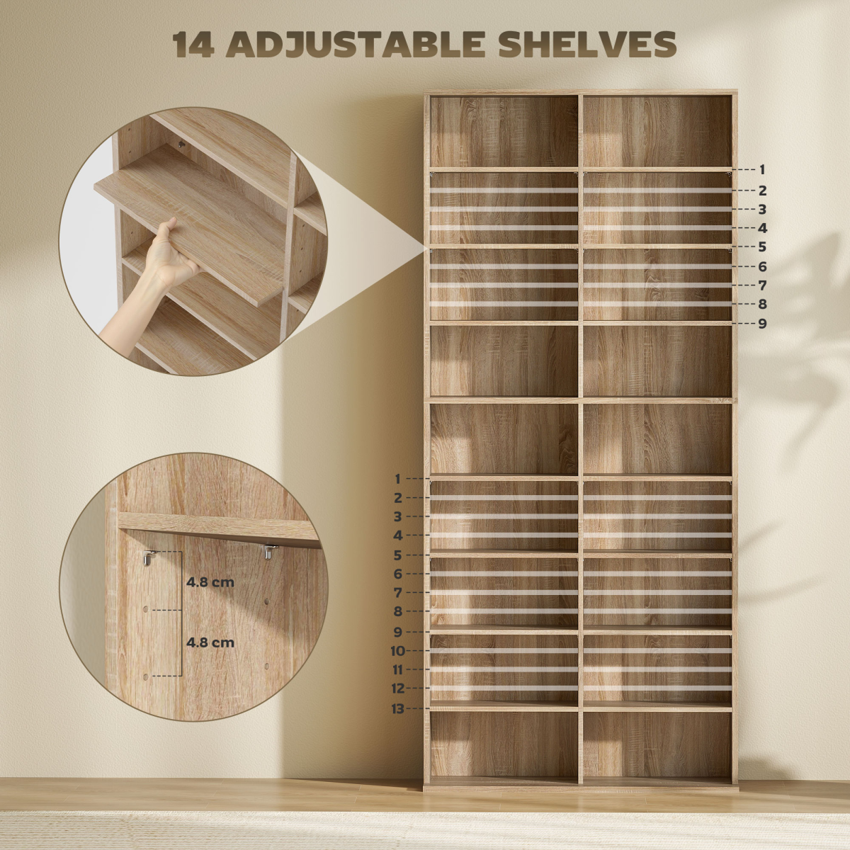 HOMCOM 640 CD Storage Unit 360 DVD Storage Tower with 18 Compartments Natural