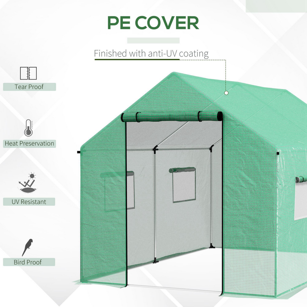 Outsunny Tunnel Greenhouse W/ UV-resistant PE Cover, Wide Door, 2 x 3(m), Green