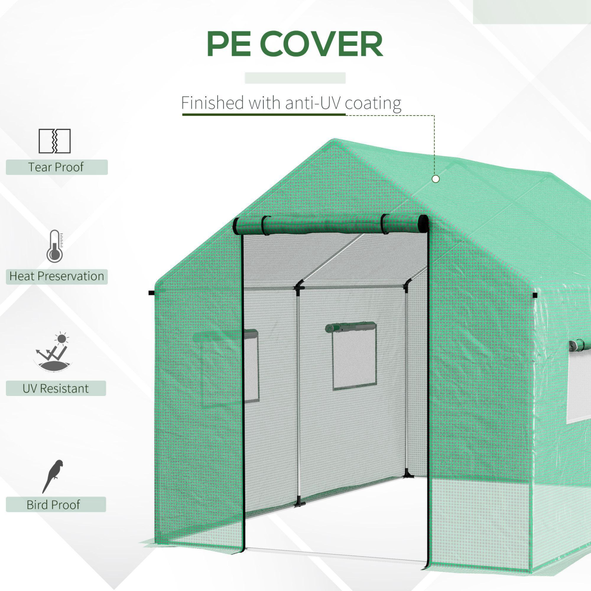 Outsunny Tunnel Greenhouse W/ UV-resistant PE Cover, Wide Door, 2 x 3(m), Green