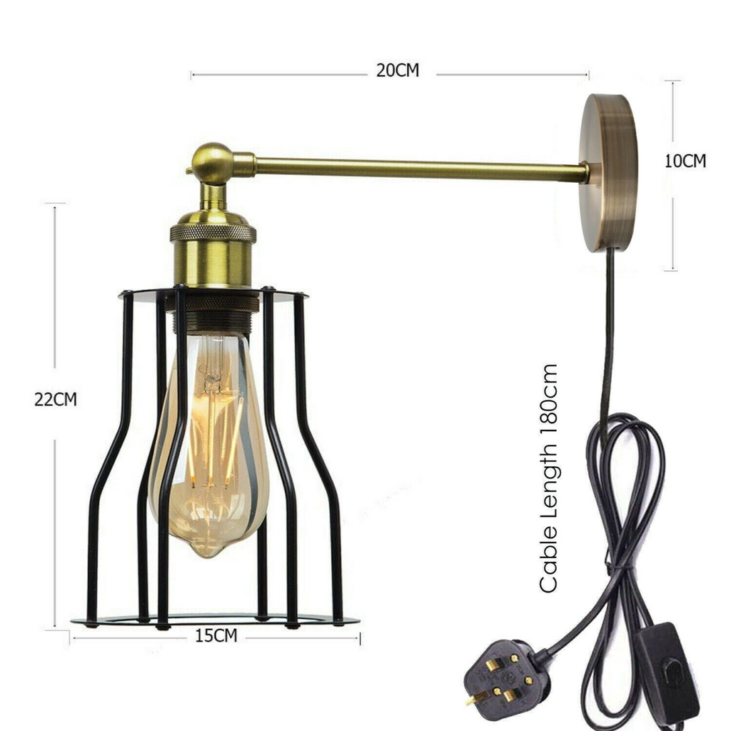 ?Black Industrial Plug-In Wall Sconce with Dimmer Adjustable Arm Lamp~2259