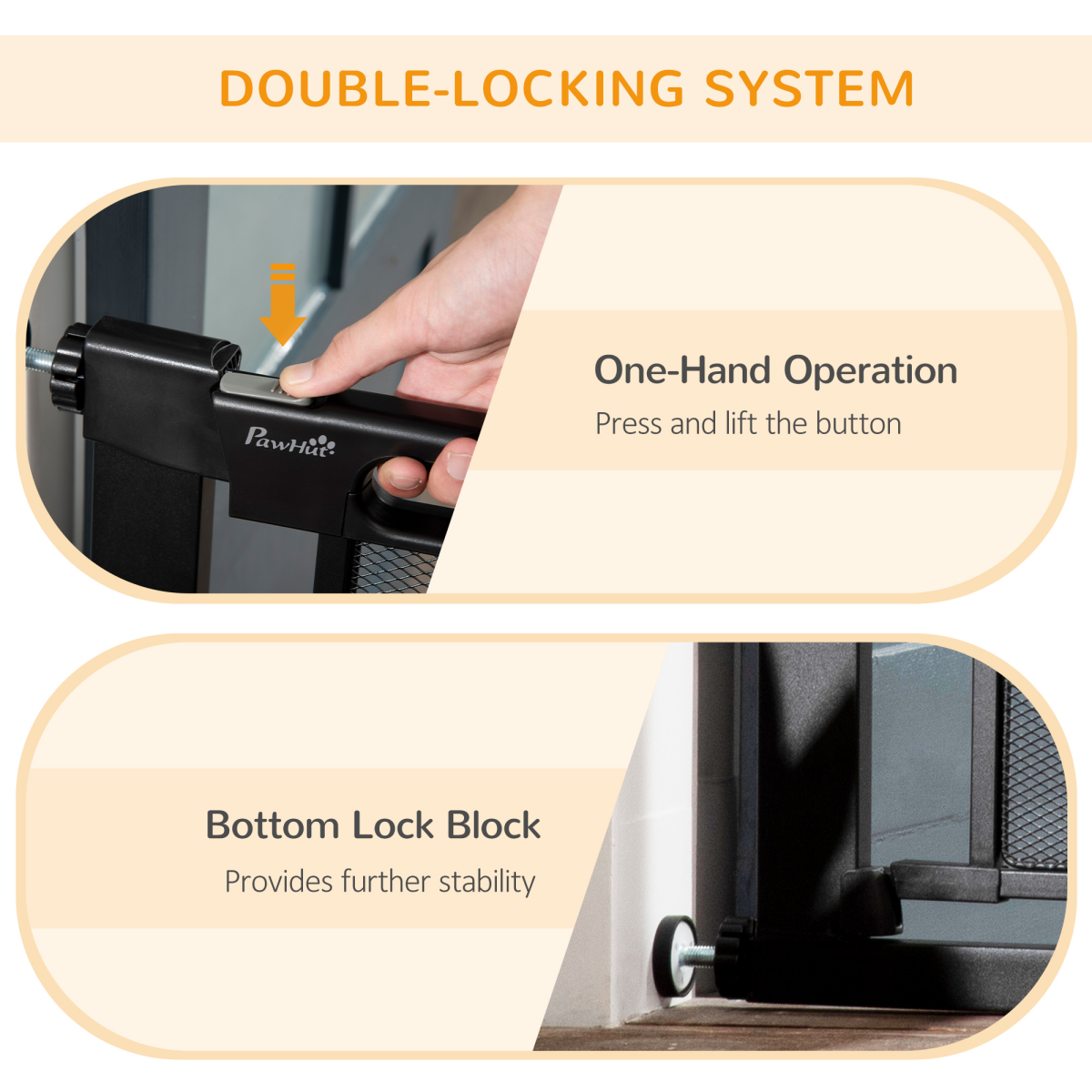 Pressure Fit Safety Gate for Stairs with Auto Close 75-82 cm - Black PawHut