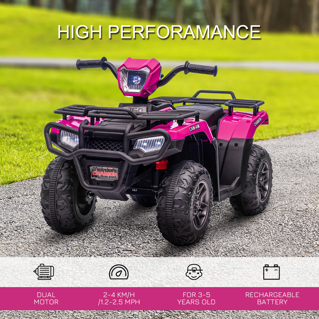 HOMCOM 12V Electric Quad Bike for Kids with LED Headlights, Music - Pink