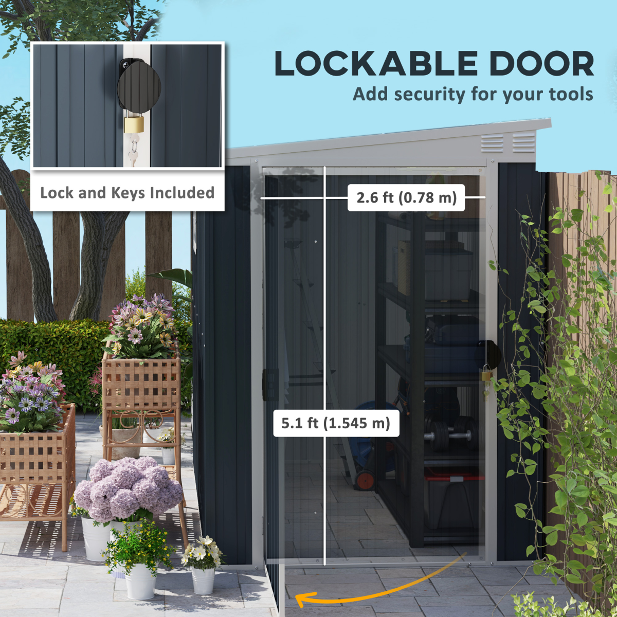 Outsunny 7.6 x 4ft Outdoor Garden Storage Shed with Window, Dark Grey