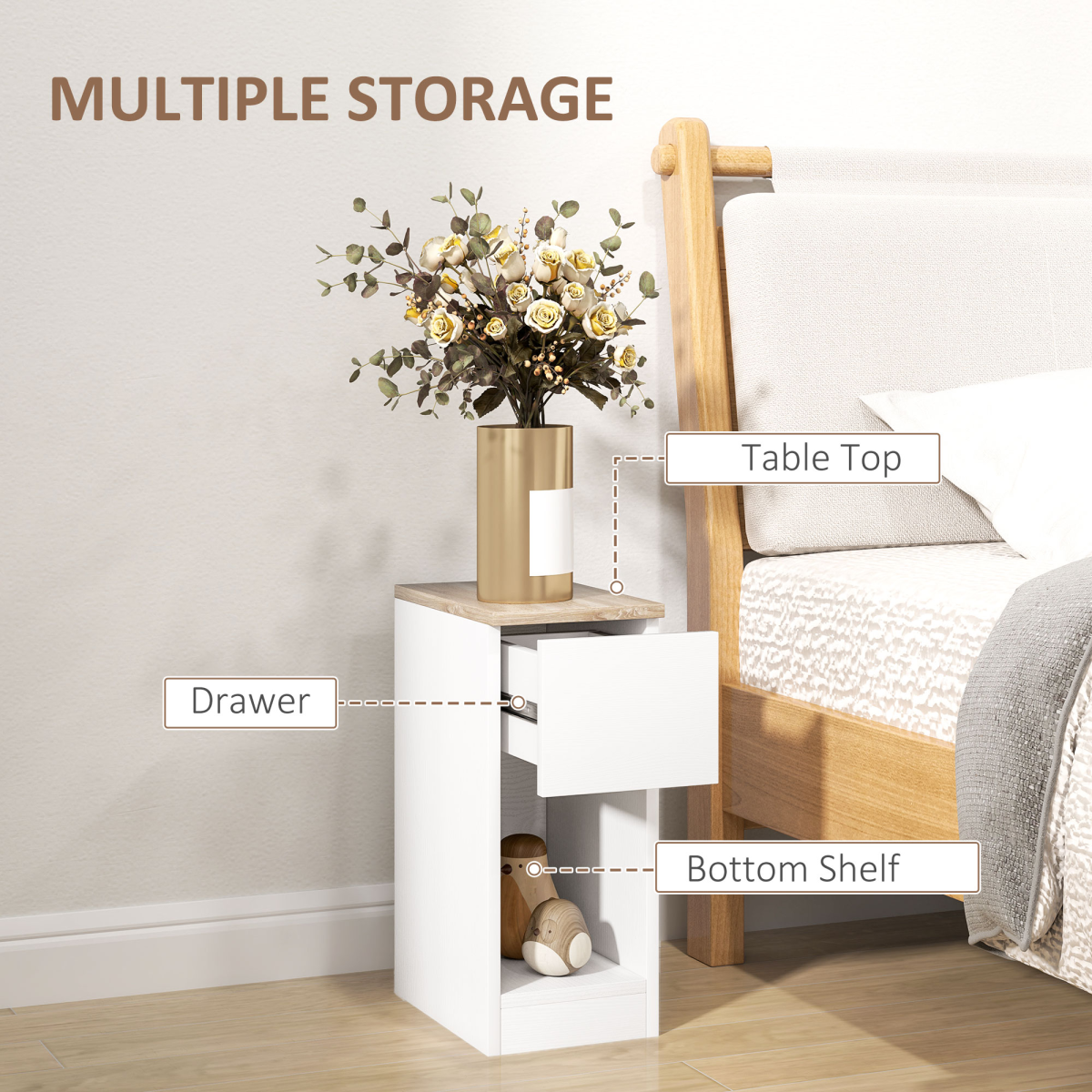 HOMCOM Bedside Tables Set of 2, Nightstands for Bedroom, Living Room, White