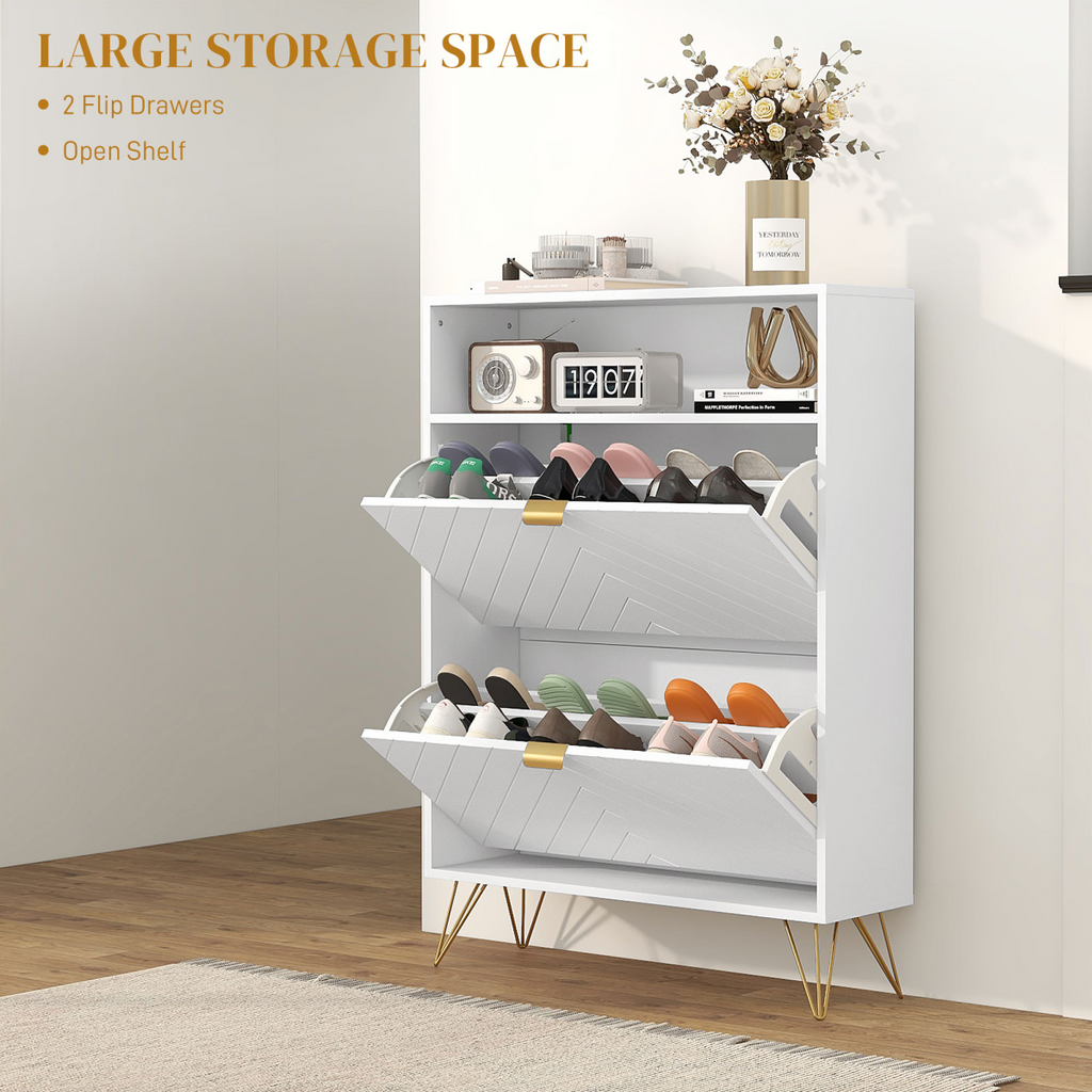 HOMCOM Narrow Shoe Storage Cabinet with 2 Flip Drawers for 12 Pairs of Shoes
