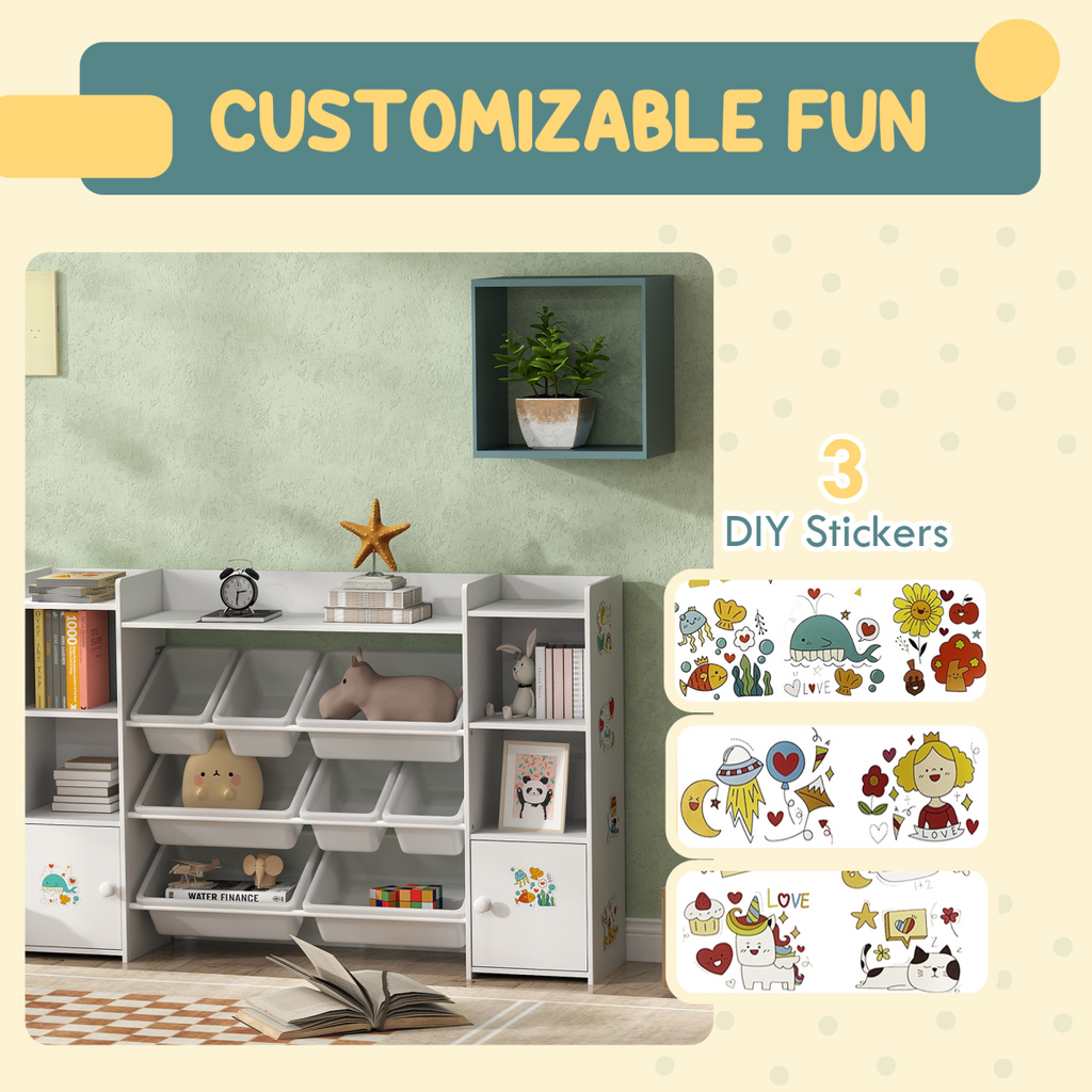 AIYAPLAY Kids Toy Storage Organiser with 8 Removable Storage Bins, White