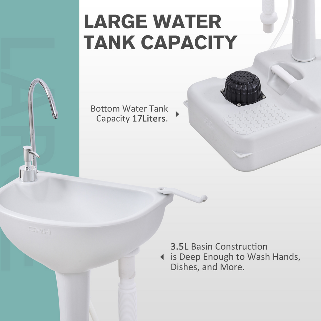 Portable Camping Sink with Towel Holder & Soap Dispenser Hand Wash Outsunny