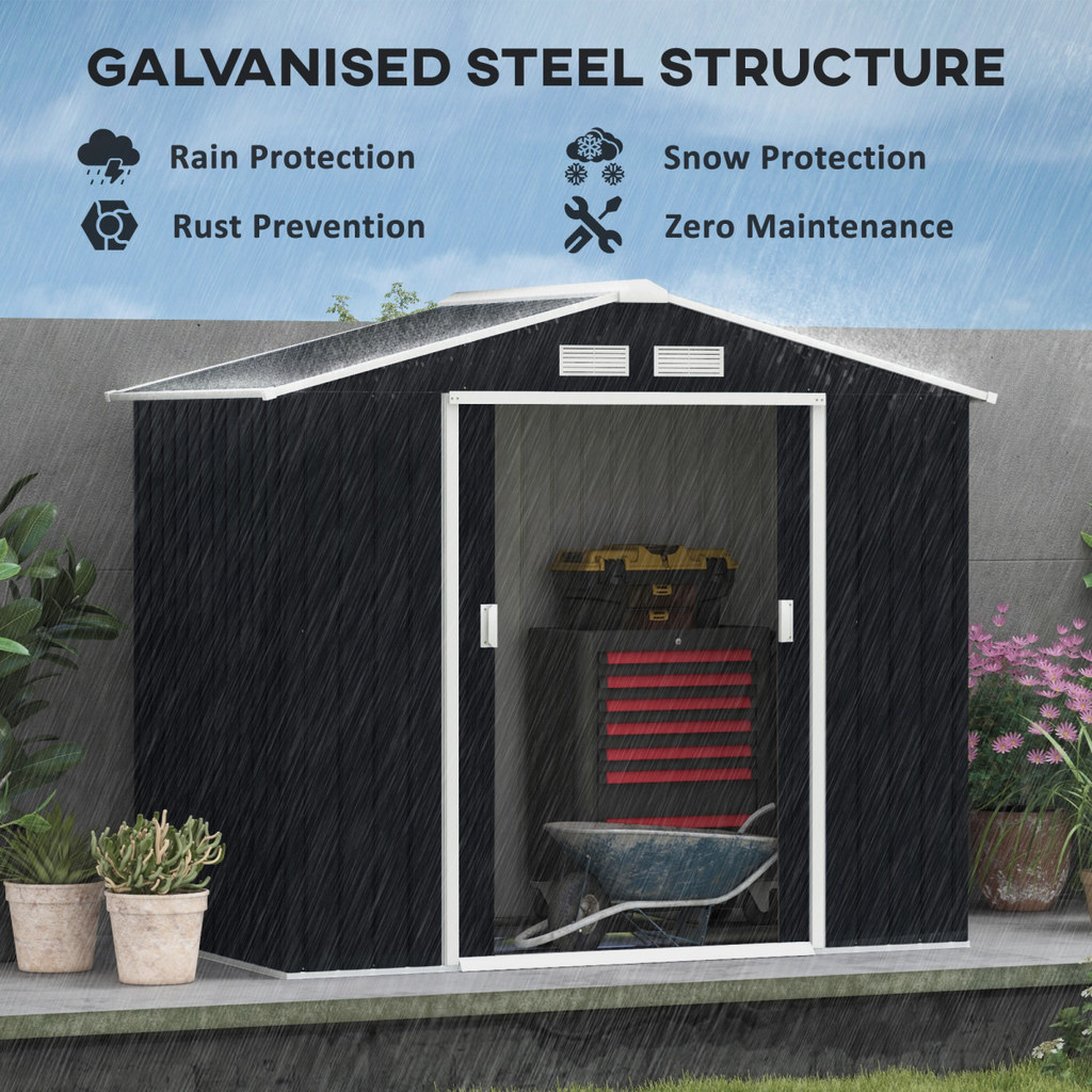 Lockable Garden Shed Large Patio Roofed Foundation 7ft x 4ft,Grey Vent