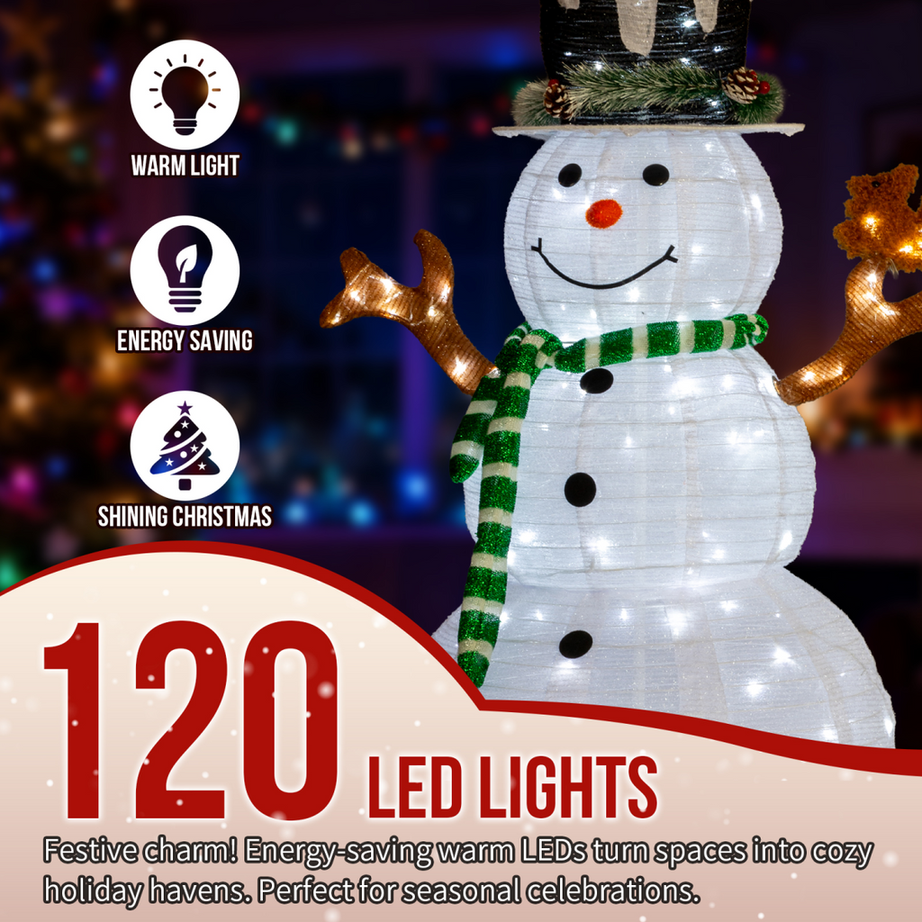 1.2M Lighted Snowman and Squirrel Christmas Yard Decorations, Pre-lit Pull Up Snowman with 120 White LEDs, for Xmas Outdoor Holiday Indoor Decor Lighted Holiday Displays, White