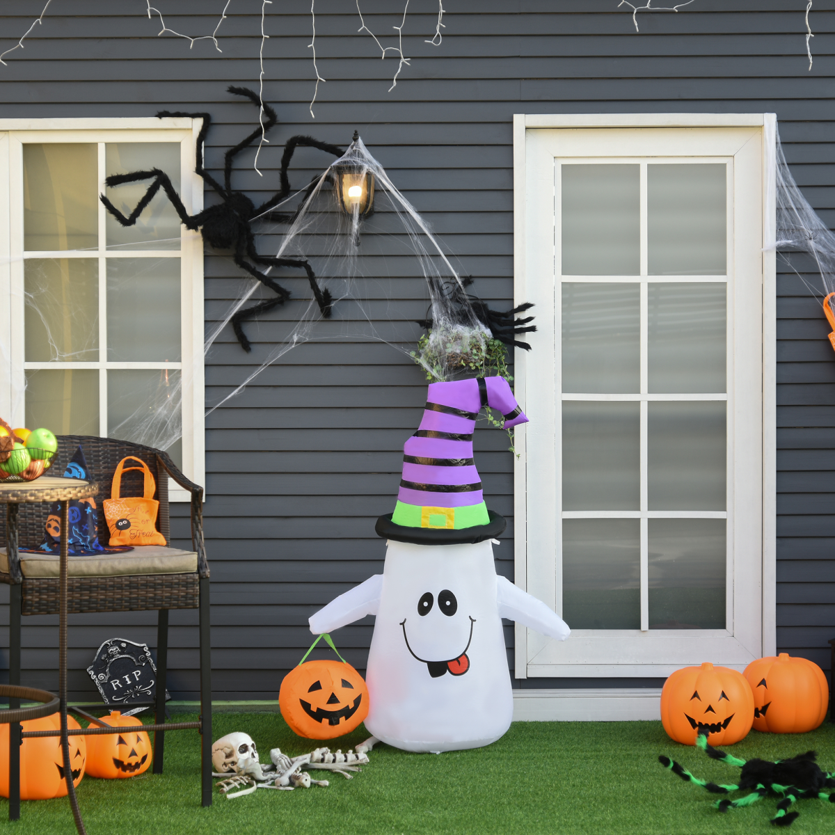 1.2m Witch Ghost Halloween Inflatable LED Pumpkin Lantern Weather-Resistant