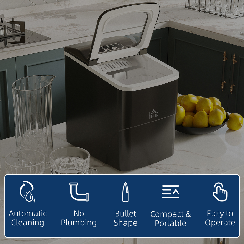 Ice Maker 12kg/24H Production with Scoop Basket for Home Office Black