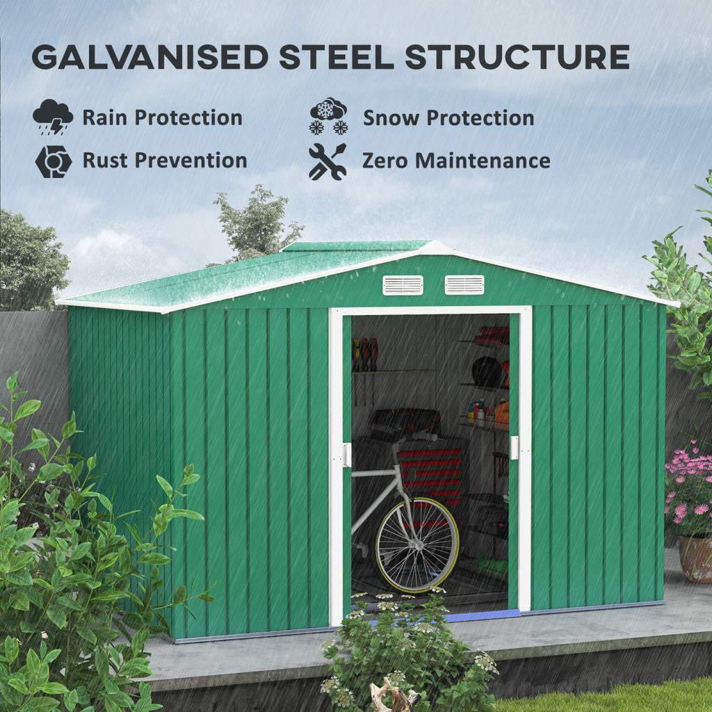 Metal 9x6 ft Garden Shed Storage Door Roof Building Container-Green