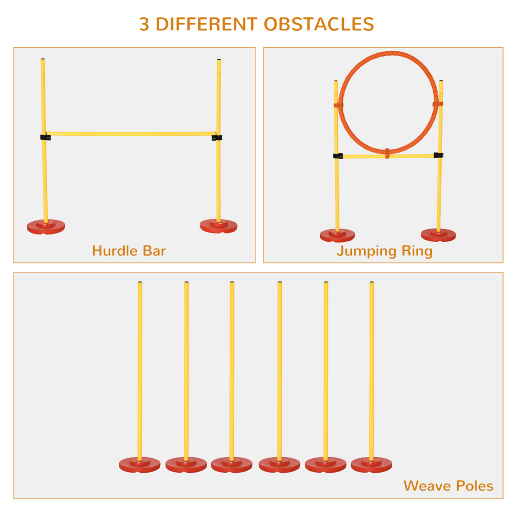 Portable Pet Agility Training Obstacle Set for Jumping Pole,Ring,Turnstile poles