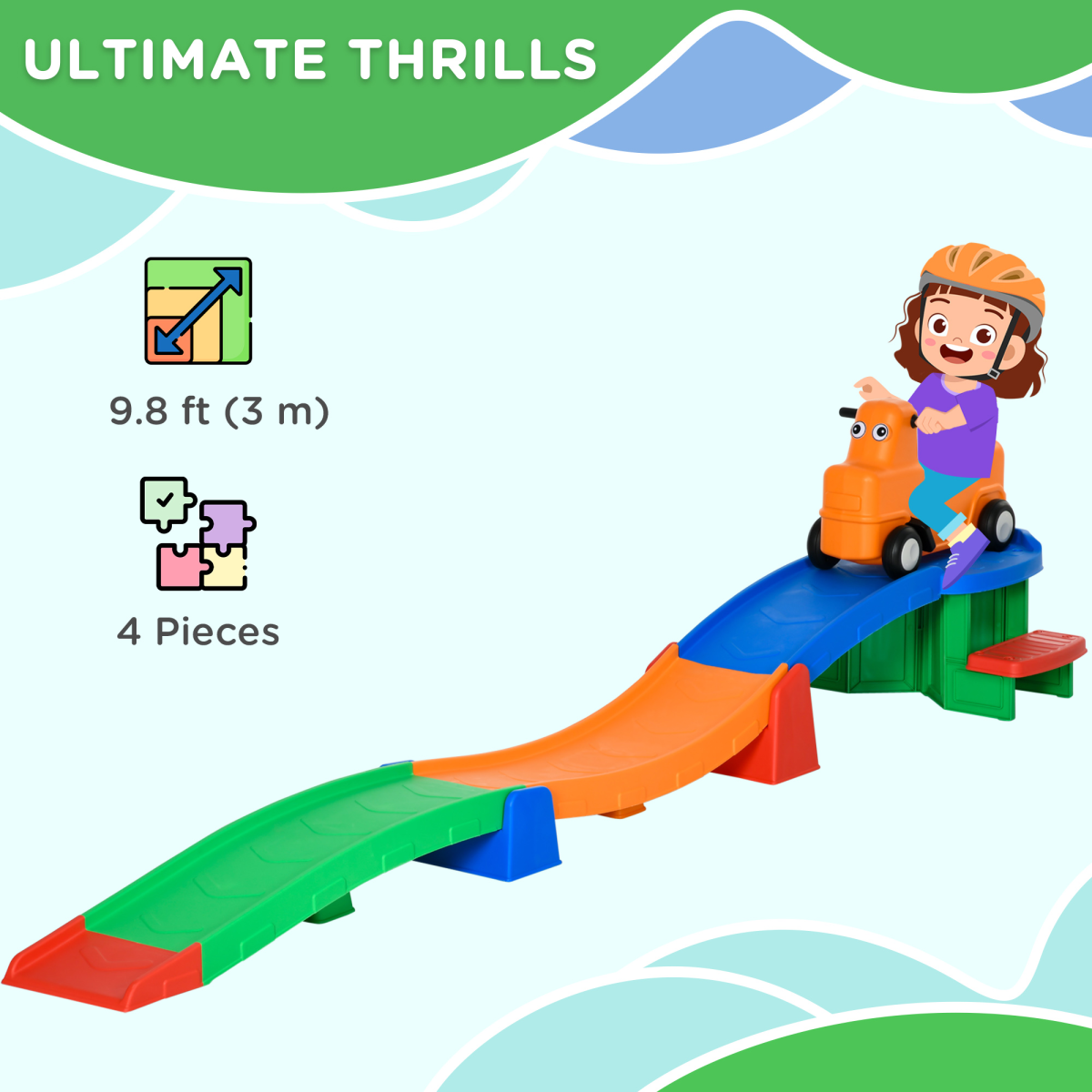 3(m) Up and Down Rollercoaster for Kids with Non-Slip Steps, for Ages 2-5 Years