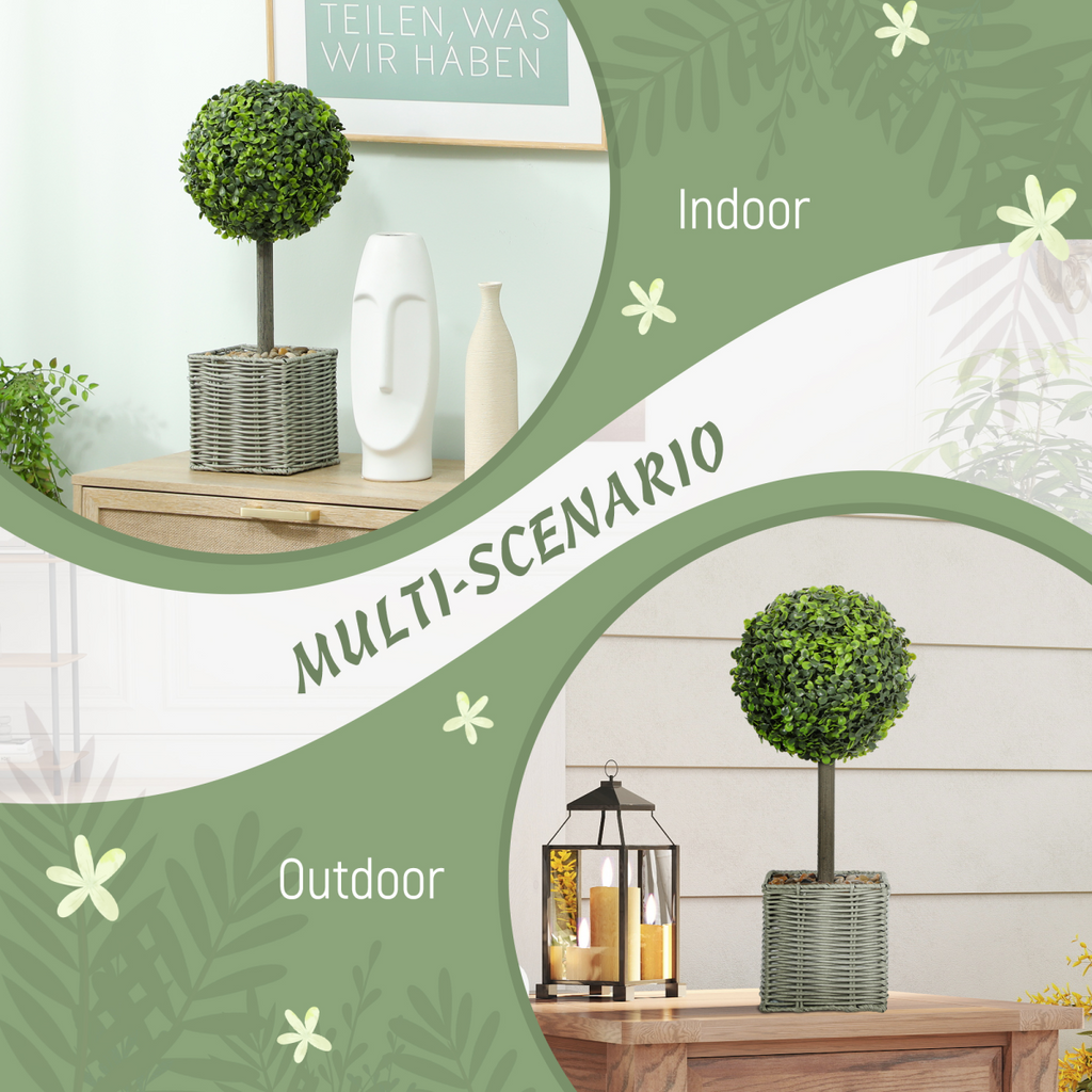 HOMCOM Set of 2 Artificial Plants, 50cm Faux Boxwood Topiary Balls, Green