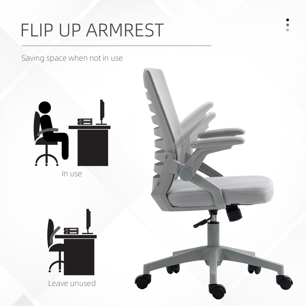 Vinsetto Mesh Office Chair Home Swivel Task Chair with Lumbar Support, Arm, Grey
