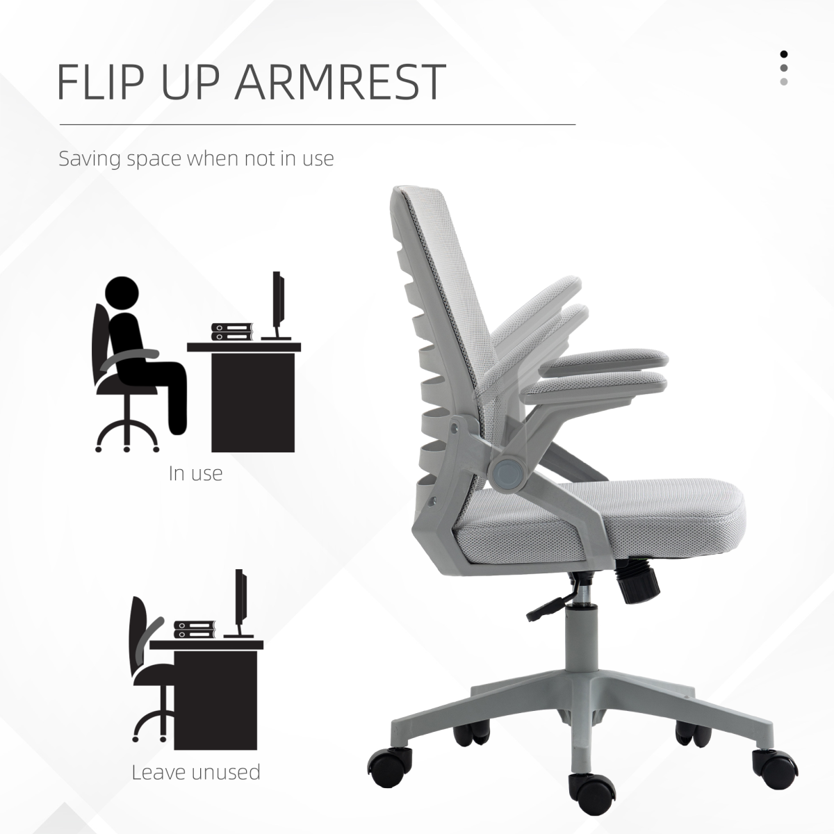 Vinsetto Mesh Office Chair Home Swivel Task Chair with Lumbar Support, Arm, Grey