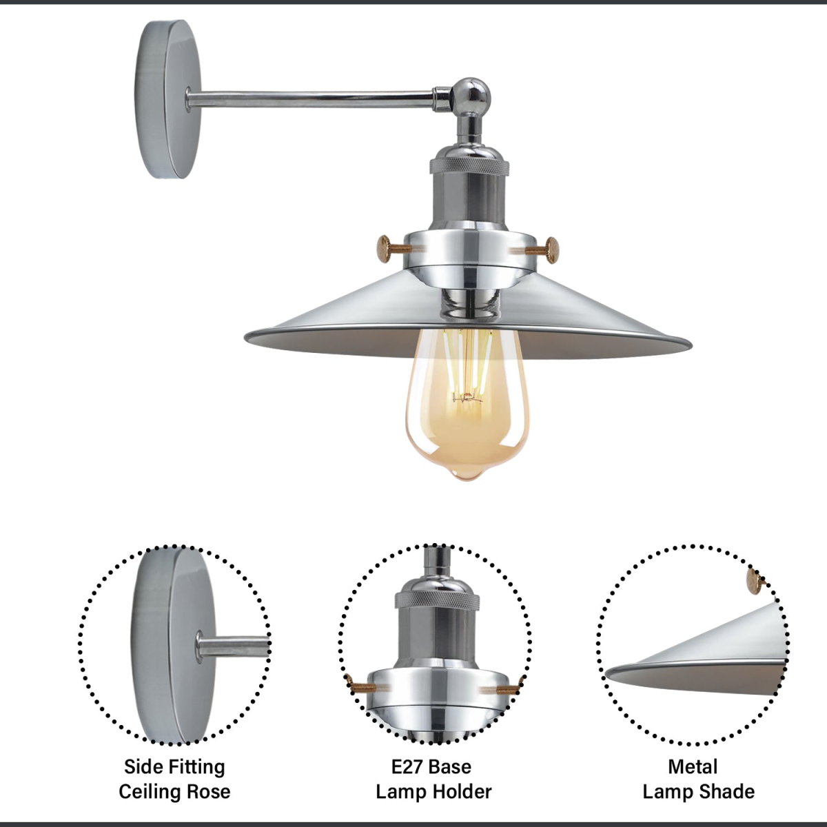 Satin Nickel Vintage Industrial E27 Adjustable Metal Sconce Wall Light ~2112