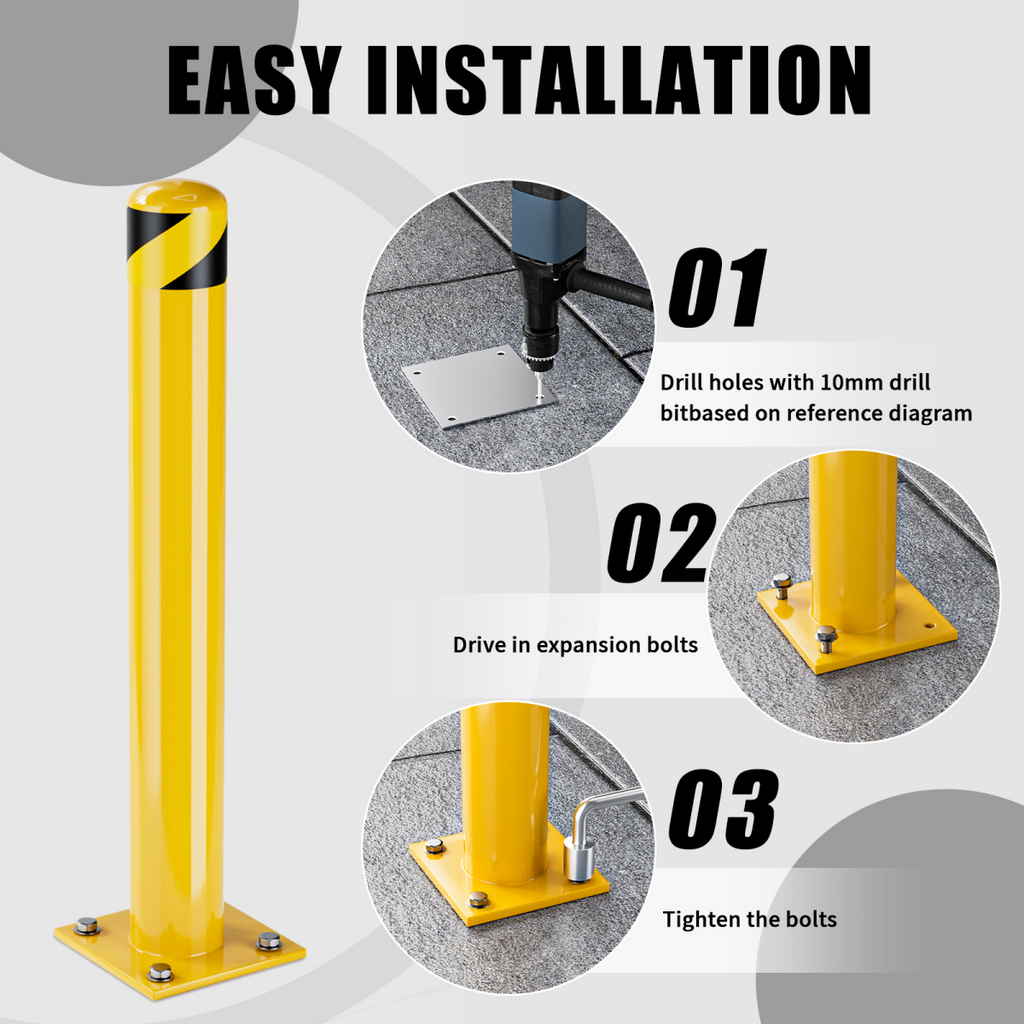 Parking Bollard Post, 36inch Bollards Steel, 4.5 Inch Diameter Bollard Covers, Yellow Powder Coated Safety Parking Barrier Post, for Traffic Sensitive Areas