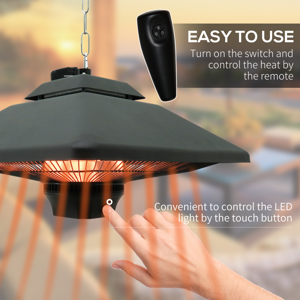 Outsunny 2kw Electric Heater LED Halogen Heating Hanging Light Outdoor Remote