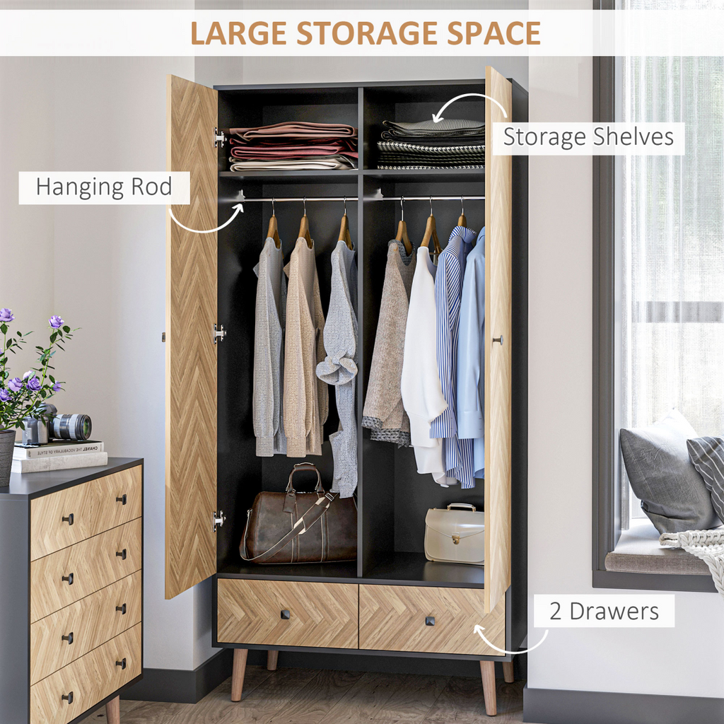 Wardrobe Cabinet Wood Grain 90x50x190cm-Grey/Oak
