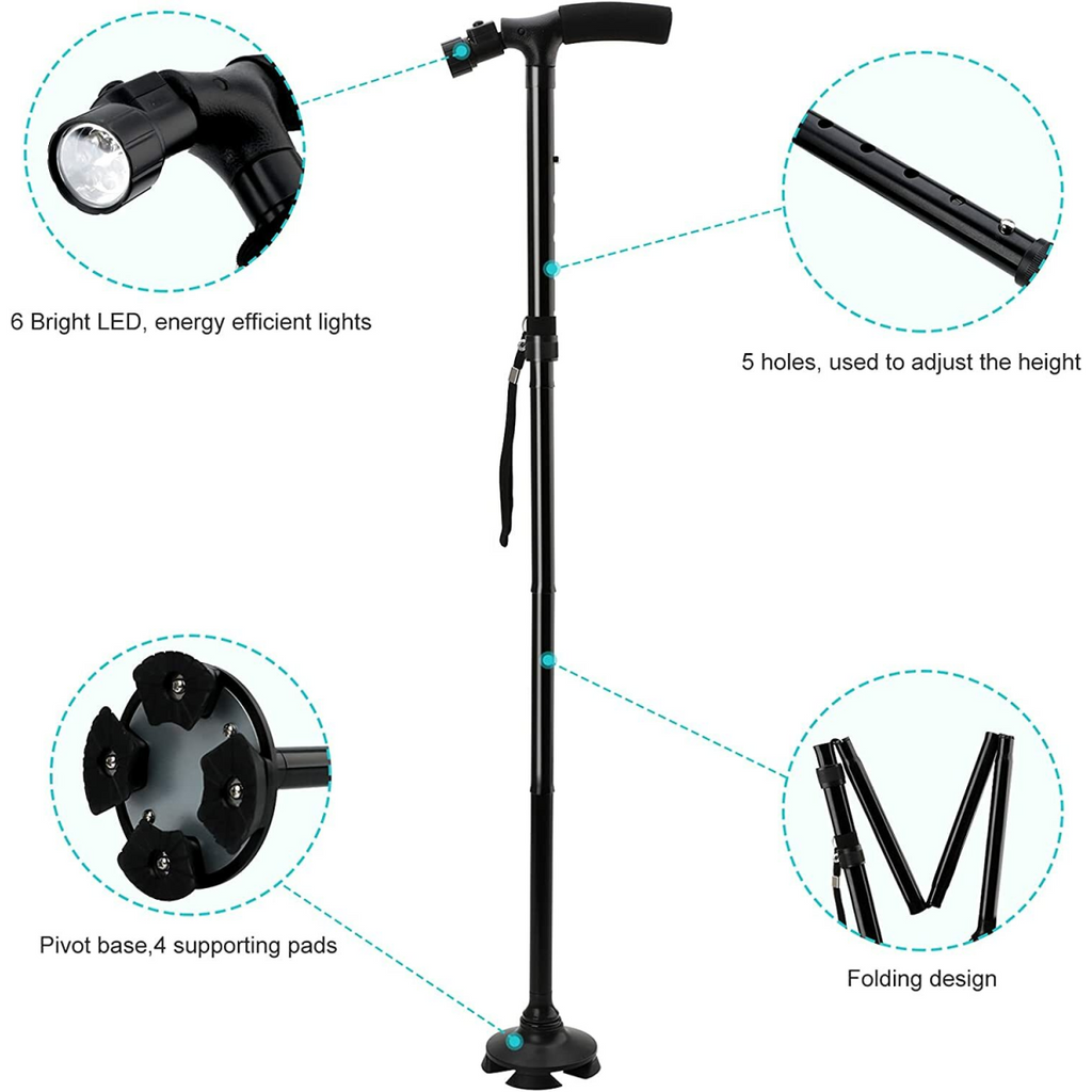 5-Levels Adjustable Height Walking Stick Portable Foldable Cane Travel Camping